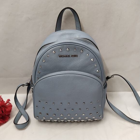 Michael Kors Blue Leather Studded Zipper Closure Top Handle Backpack - Picture 1 of 16